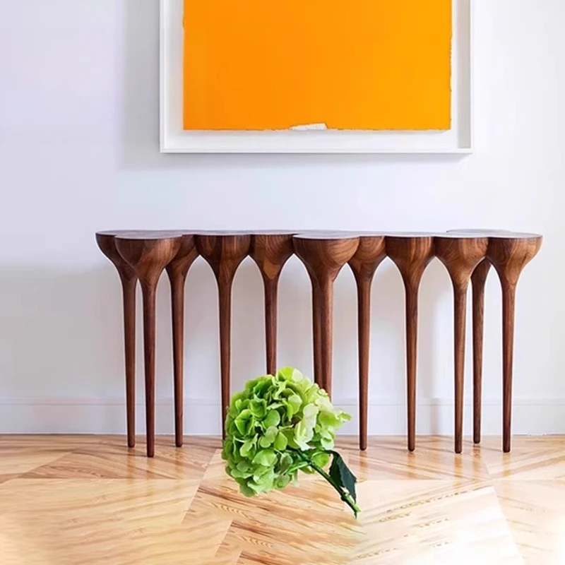 

Medieval walnut solid wood porch table against the wall narrow strip case entry wabi sandy wind decorative porch