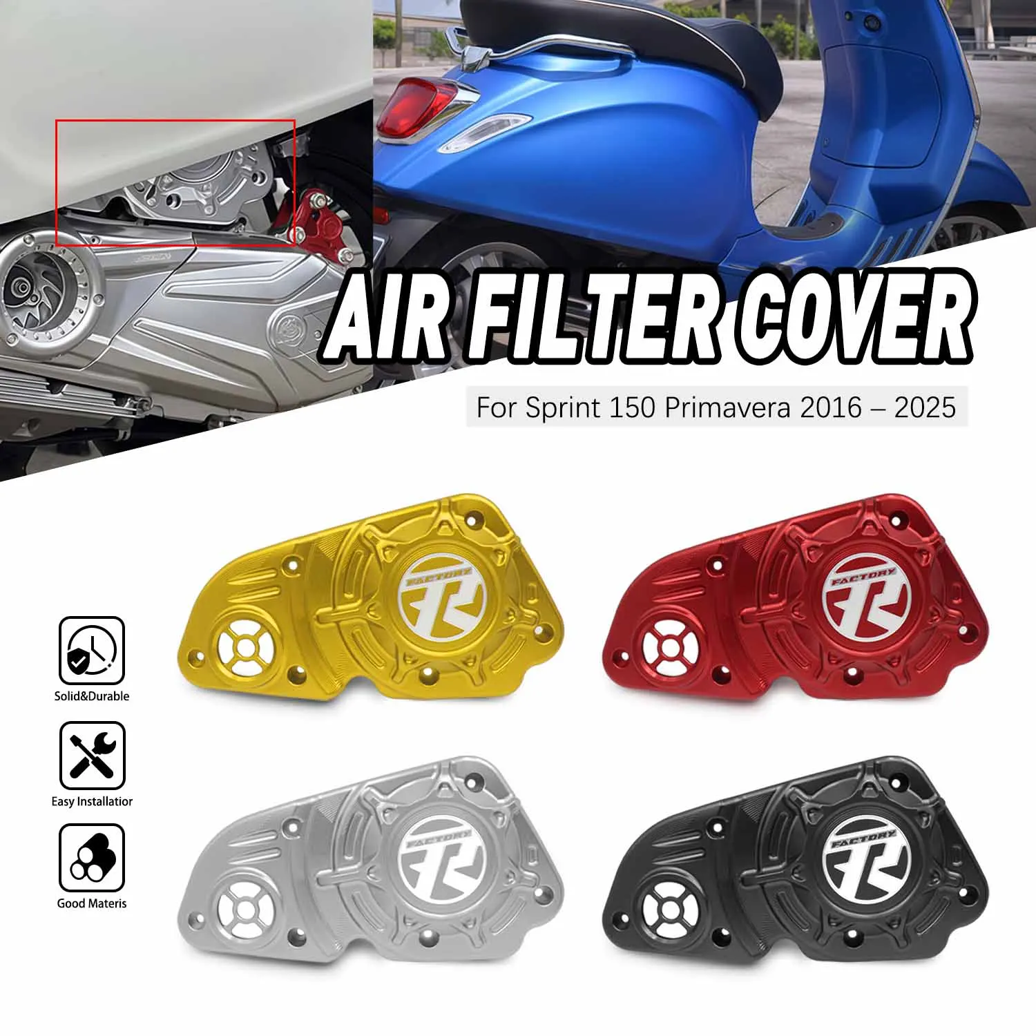 

Universal Air Filter Cover Air Elements Guard Protector For Vespa Sprint Primavera 150 2016-2019 2020-2025 Motorcycle Parts