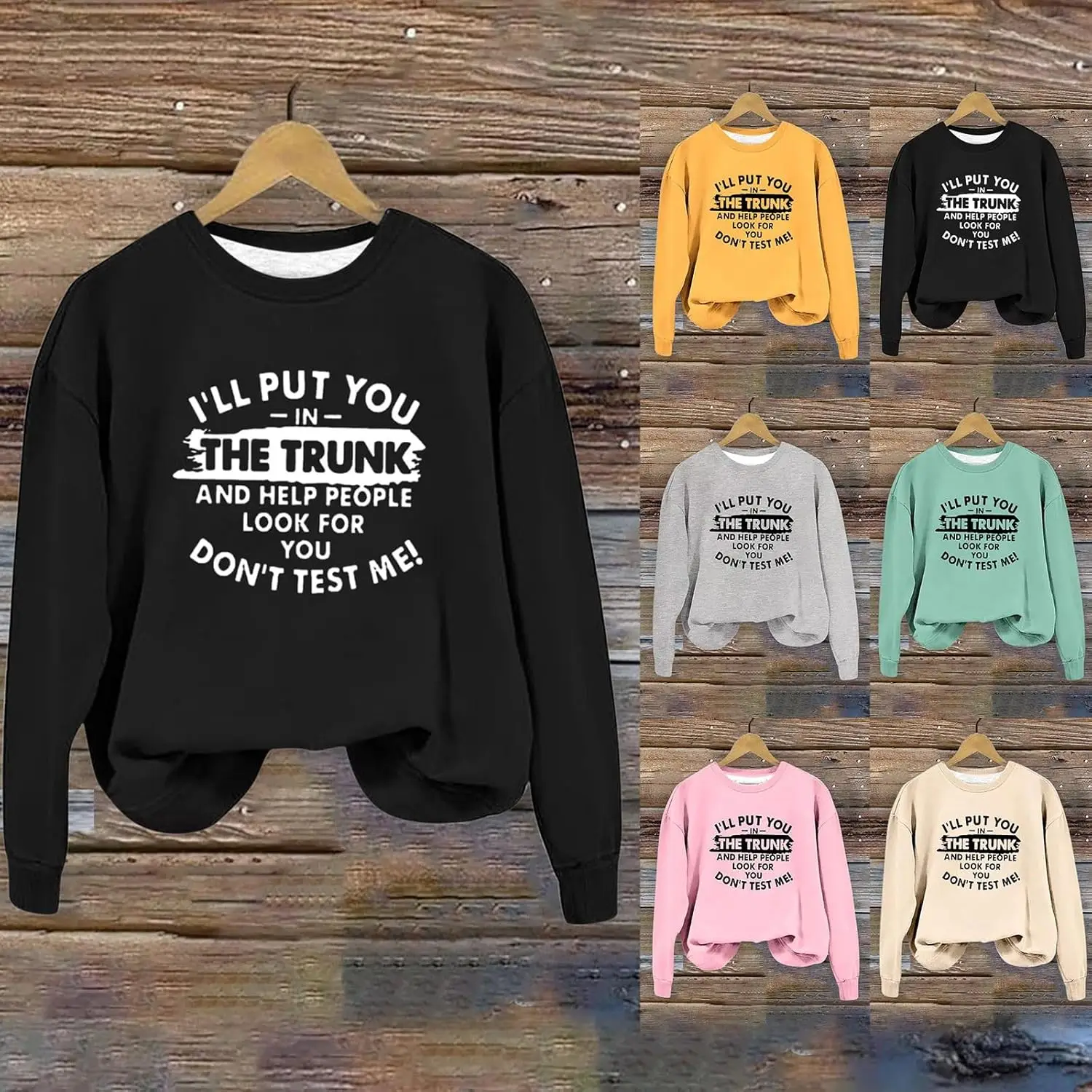 Dont Test Me Oversized Sweatshirt for Women Trendy Alphabet Print Casual Tshirts Long Sleeve Vintage Pullover Shirts