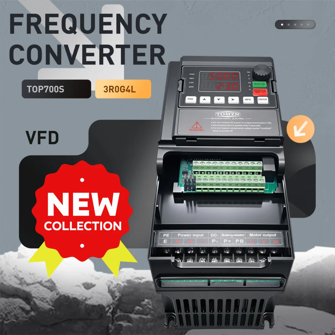 TOMZN TOP700S 3kW 4HP VFD 3 Phase 380V Variable Frequency Drive High Performance Vector Control Inverter for CNC Spindle Motor
