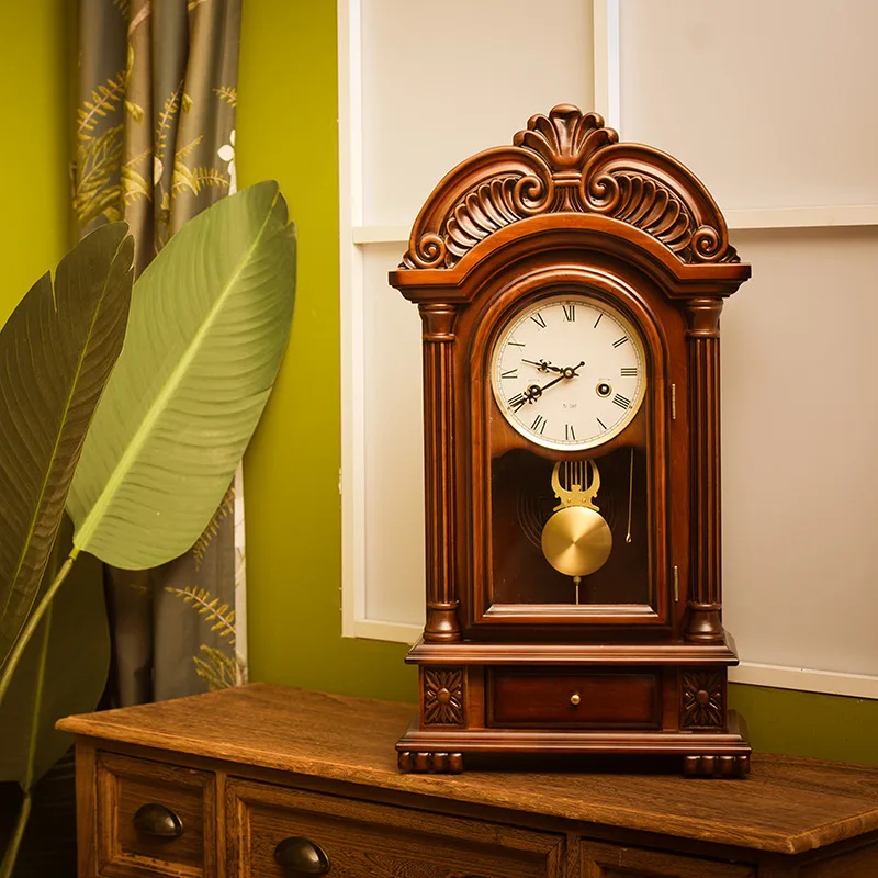 European-style desk clock Chinese solid wood mechanical clock North Star movement retro drawer desk clock