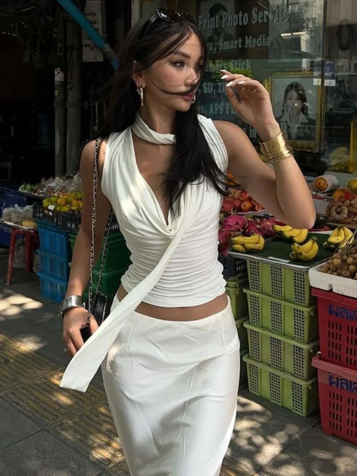 

Slim Fit Svel Vest Women's Summer Waist Cinching Slimming Purple Belted Tie Top Outerwear ort Length V-Ne Pullover