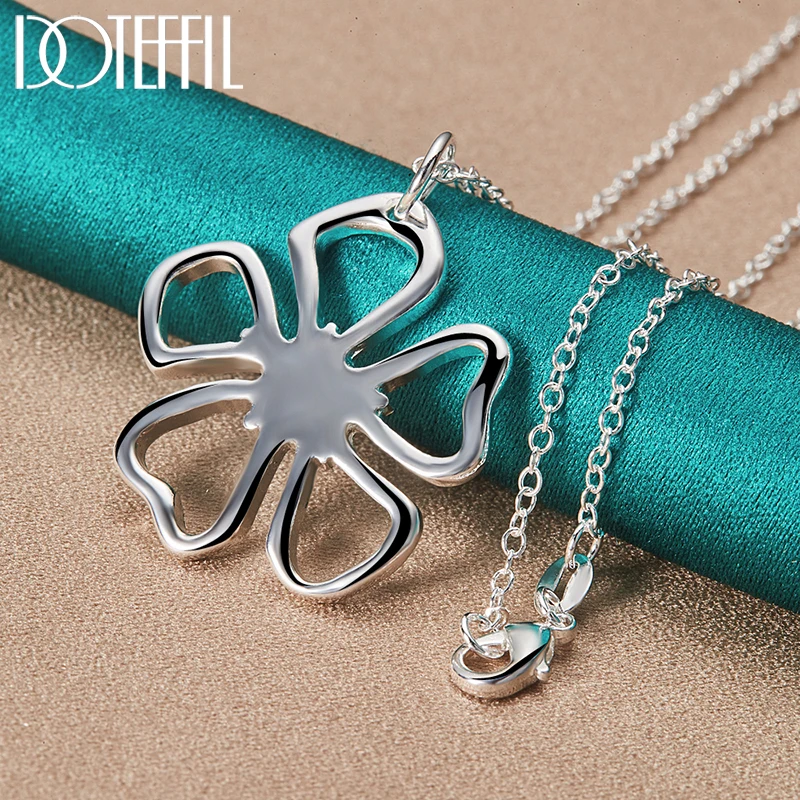 DOTEFFIL 3pcs 925 Sterling Silver Flower Necklace Bracelet Earring Set For Woman Man Wedding Engagement Fashion Charm Jewelry