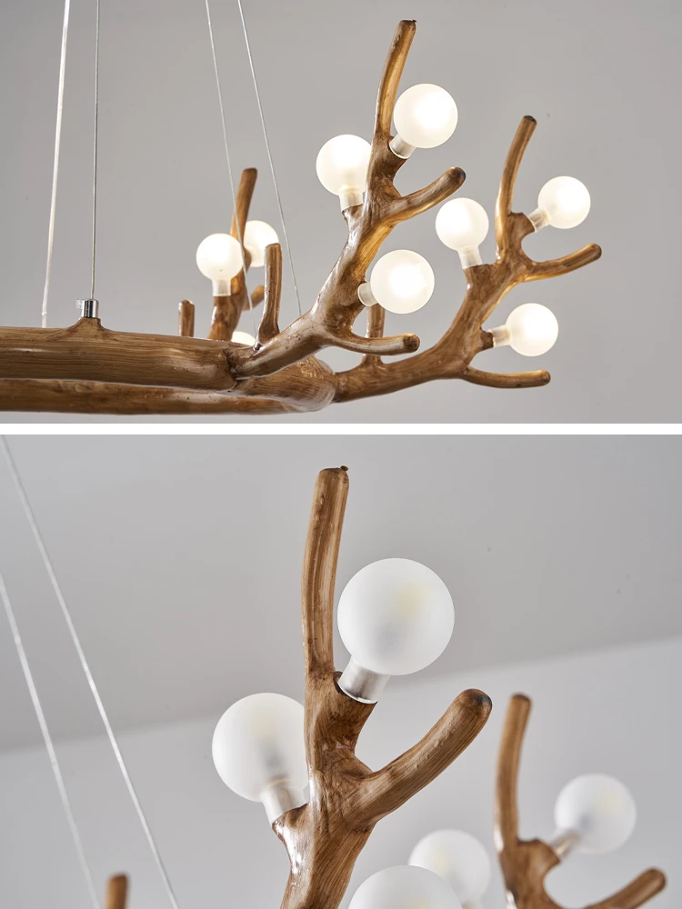 โคมไฟระย้าเรซิ่นทรงเขากวางสไตล์นอร์ดิก โคมไฟเพดานทรงกิ่งไม้ทันสมัย และโคมไฟตั้งโต๊ะสำหรับห้องนั่งเล่น ห้องนอน ตกแต่งบ้าน