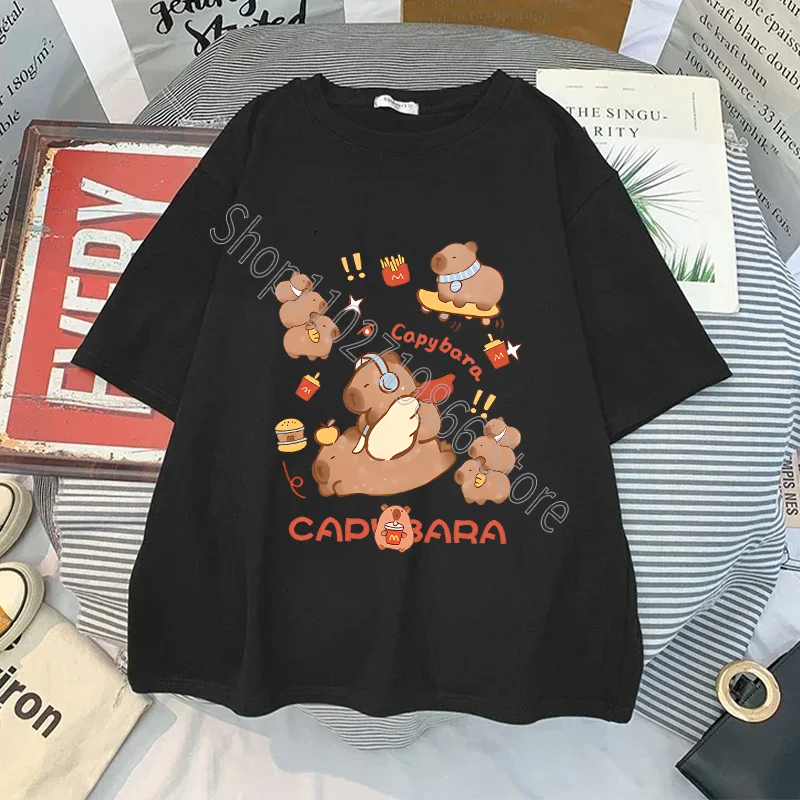 Capybara Couple T-shirt Cute Cartoon Graphic Print Tops Cool Comfortable Unisex Short Sleeves Summer Clothes Birthday Party Gift