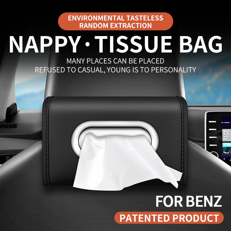 Hanging Premium Car Interior Tissue Box For Mercedes Benz GLE63 CLS63 GLC63 W204 AMG Large Capacity Tissue Organizer Bag view 5
