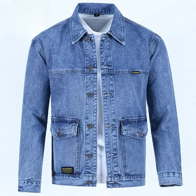 Mantel Jeans untuk pria kancing biru jaket Denim pria kargo harga rendah pakaian pria bermerek longgar satu potong musim dingin kebesaran Y2k