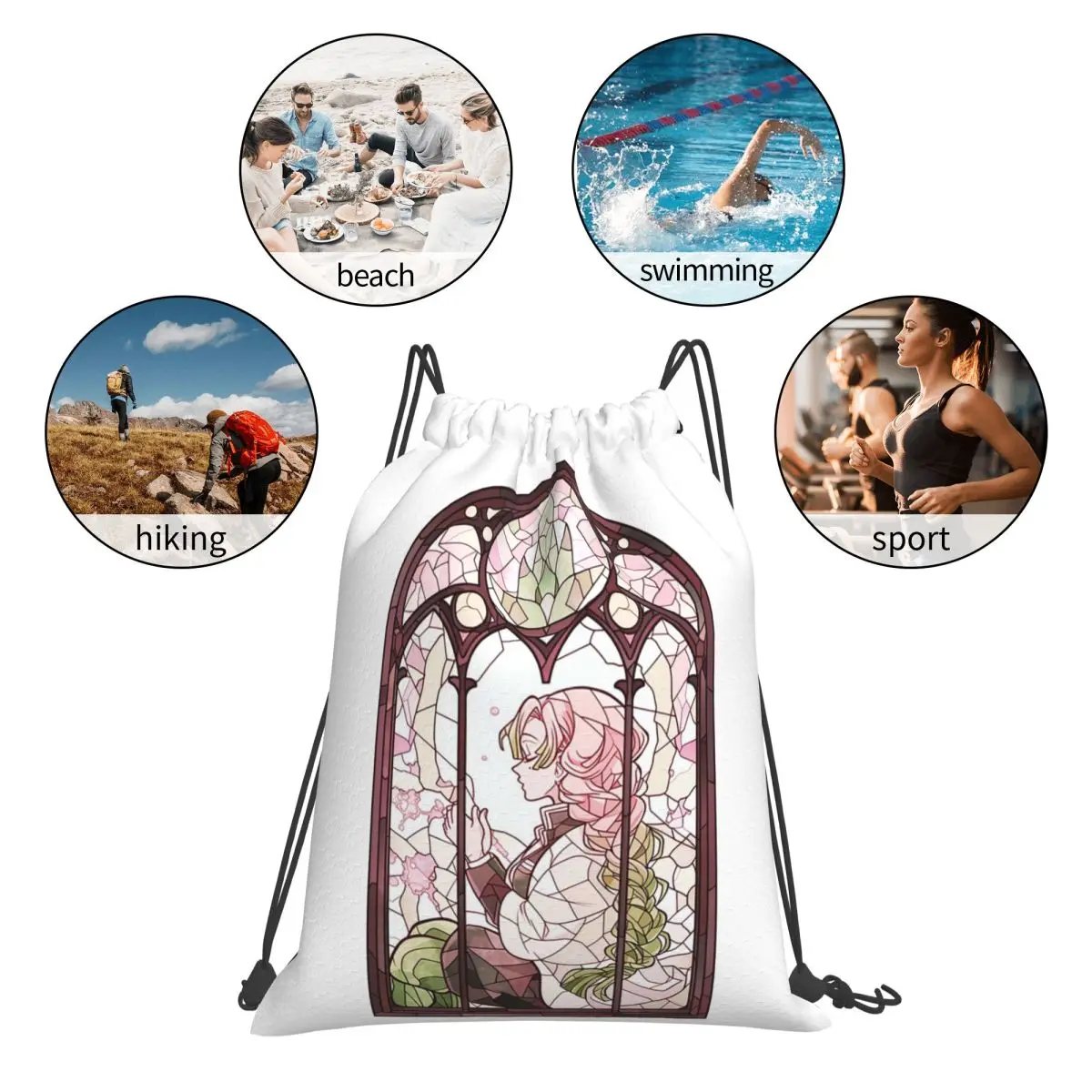 Mitsuri Kanroji And Iguro Obanai Backpacks Fashion Portable Drawstring Bags Sports Bag Book Bags For Travel Students