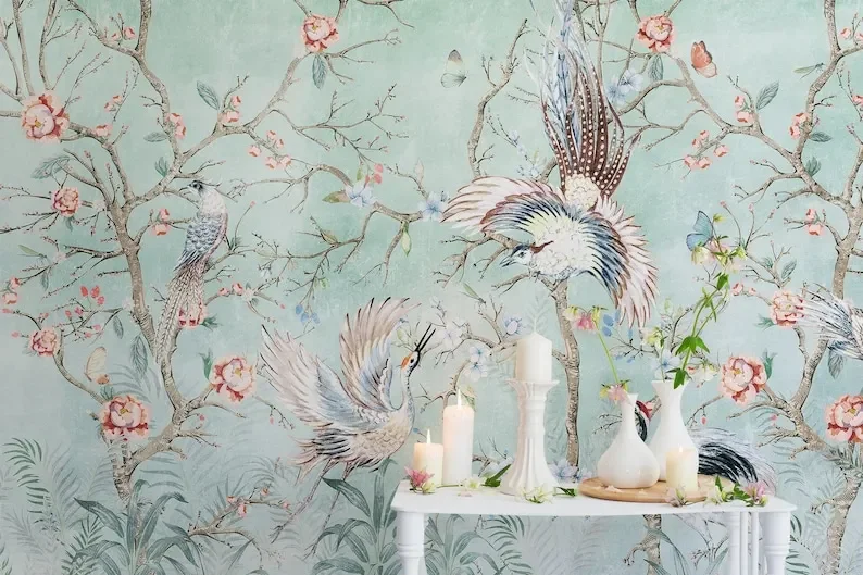 Chinoiserie Wallpaper Peony Blossom Wall Mural Peel and Stick