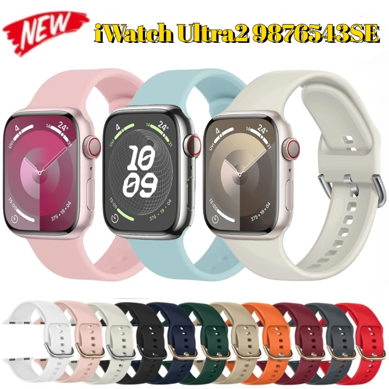 Silicone Strap for Apple Watch Ultra 2 49mm 10 9 8 7 46mm 45mm 41mm Bracelet Colour Buckle for IWatch 6 5 4 3 SE 44mm 42mm 40mm