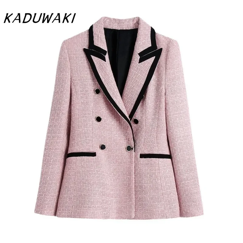 KADUWAKI Classic Fall and Winter V-neck Long-sleeved Color Collision Blazer Fashion Temperament Texture Double-breasted Jackets