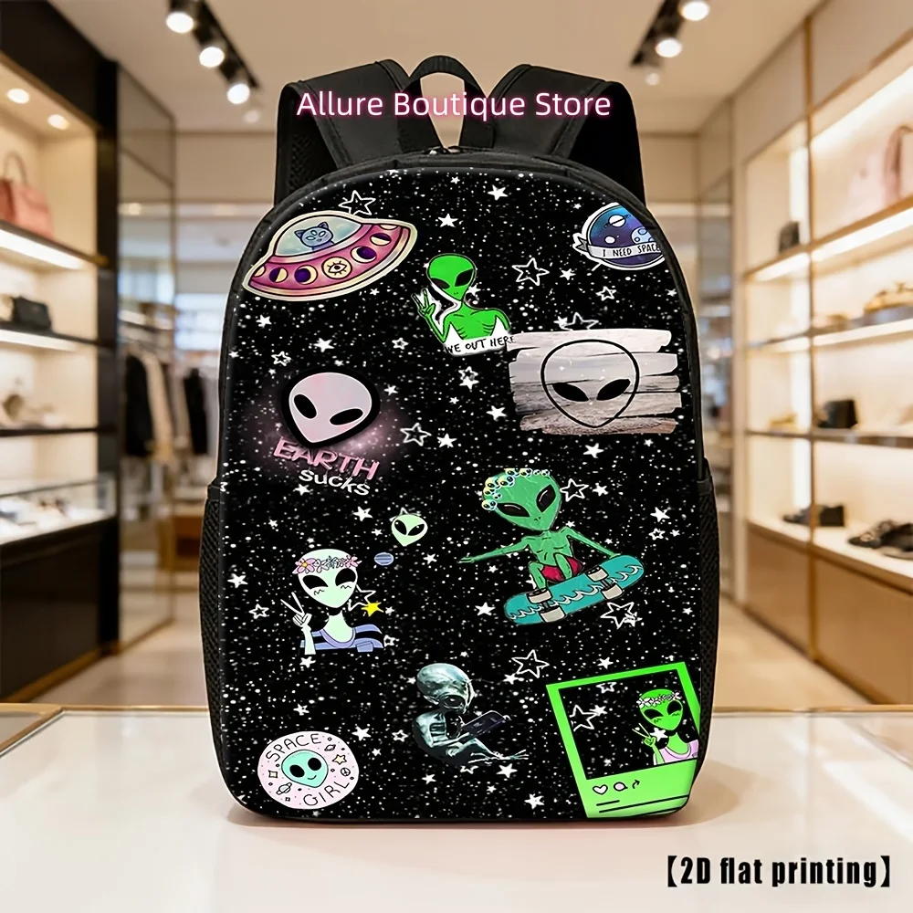 1pc Casual Daily Backpack with Cool Alien And UFO Print Suitable for Students School Travel And Outdoor Activities