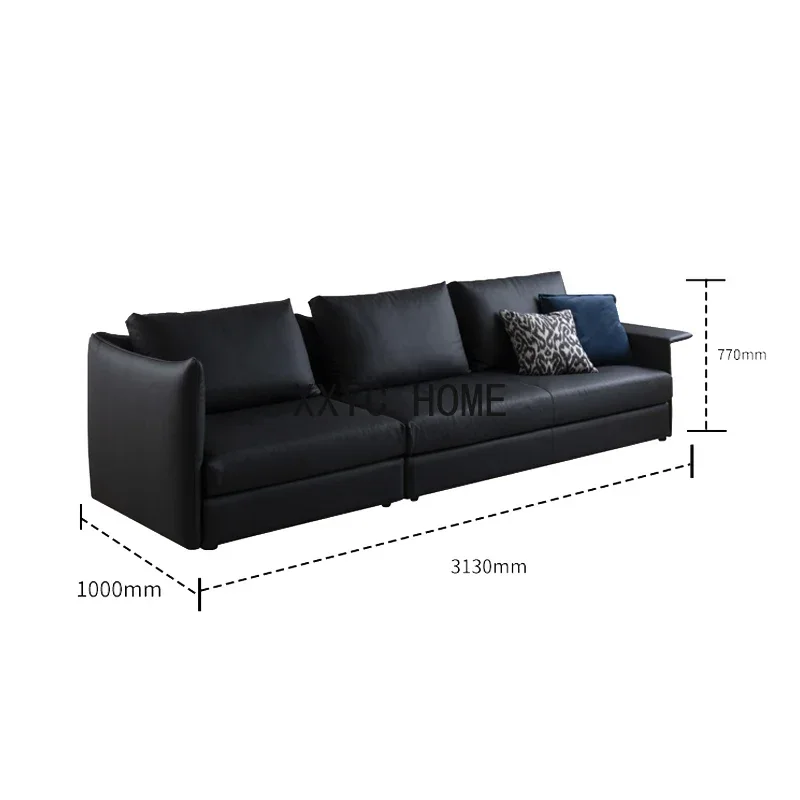 Italian-Style Light Luxury Leather Sofa Small Apartment Living Room Three-Person Simple Modern Asymmetric Leather Sofa
