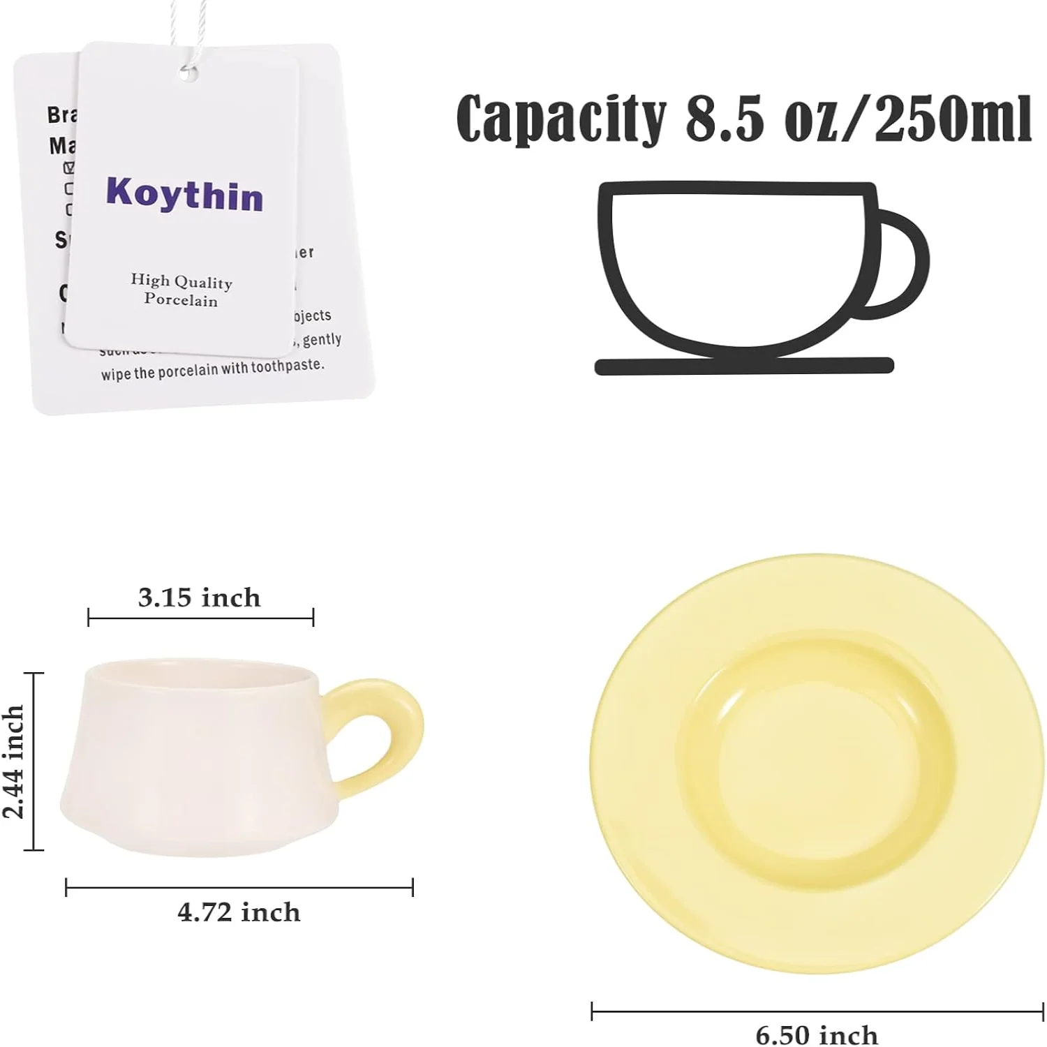 Ceramic ,   Contrast Cup with Saucer for Office and , Dishwasher and Microwave , 8.5 oz/250 ml for Latte Tea Milk