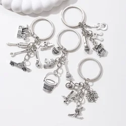 Classic Car Note Guitar Repair Tools Skiing Alloy Keychain Silver Color Music Key Ring For Friend Musician Dad Mom DIY Good Gift