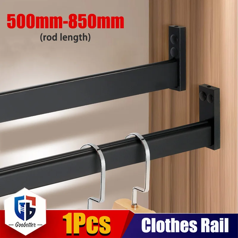 1Pc 500mm-850mm Wardrobe Hanging Rod Cabinet Top Loading Side Loading Through Rod Cabinet Anti-slip Horizontal Rod Fixed Seat