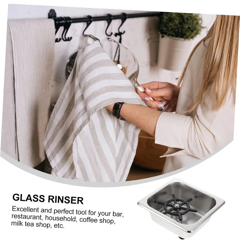 Square Coffee Bar Pitcher Glass Rinser Automatic Cup Washer 360 Degree Rotating Nozzle Milk Cup Cleaner Tool Kitchen Accessories