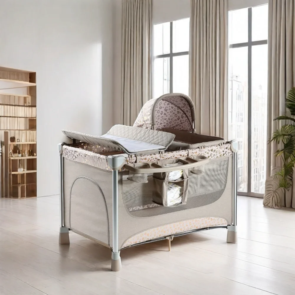 

GlowMarHot Sale Baby Travel Cot Baby Playpen Fashion Removable Baby Bed Crib with Diaper Table Multifunctional Set Bed for Bedro