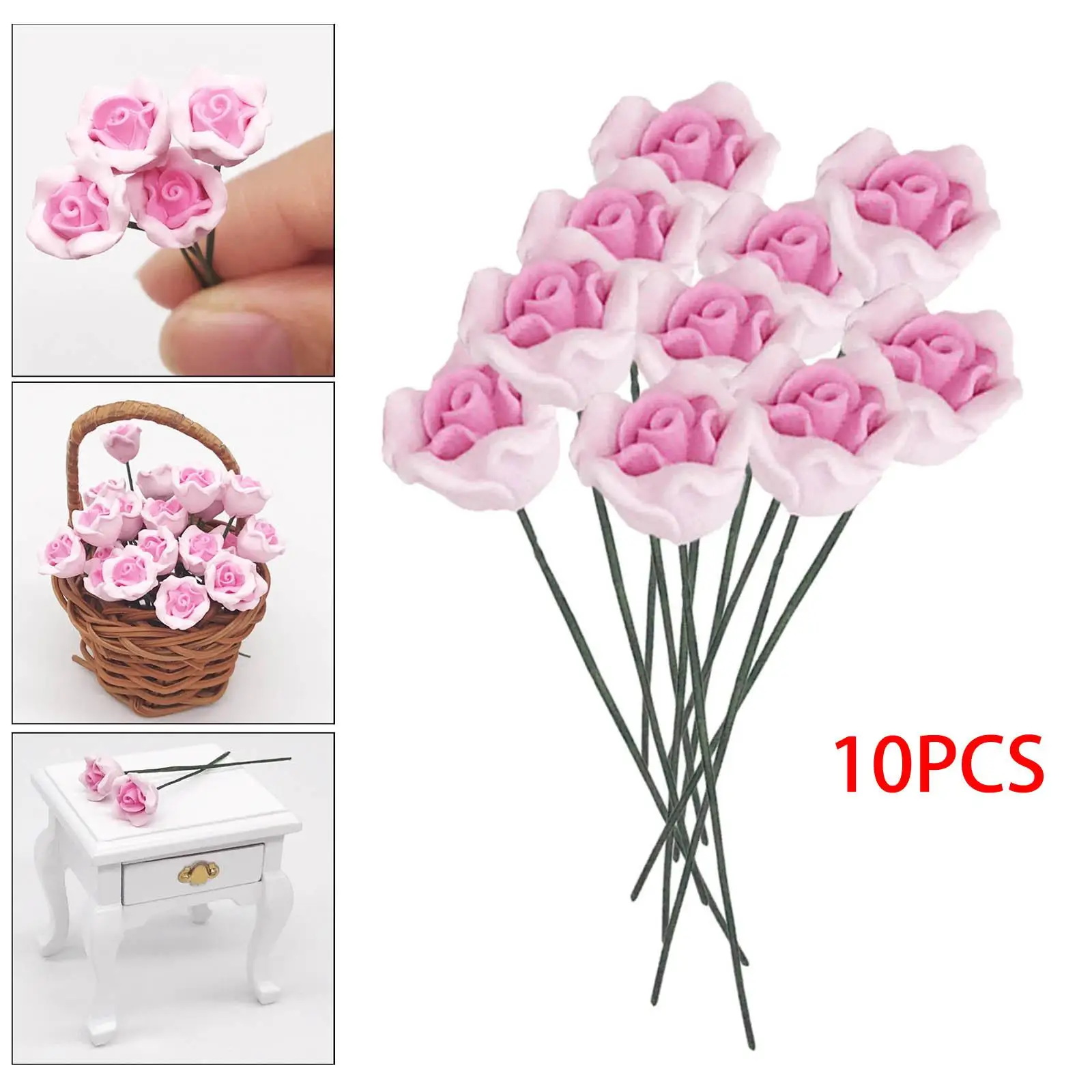 Pink Resin Miniature Flower Plants for 1 12 Dollhouse Artificial Rose Decorations Tiny Garden Ornaments DIY Photography Props