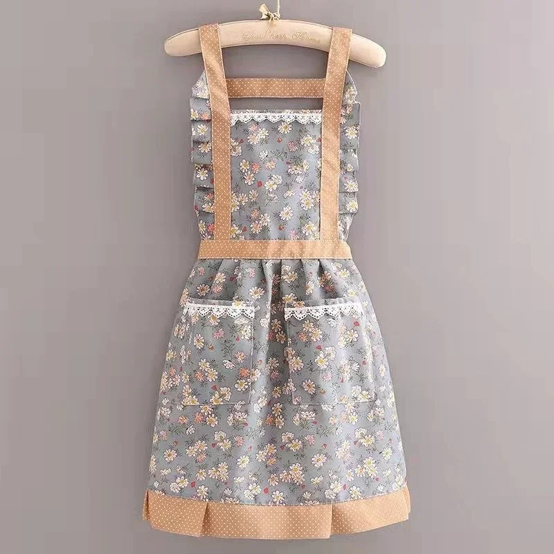 1Pcs Apron Floral Cute Apron with Pocket Household Kitchen Cooking Antifouling Breathable Cleaning Sleeveless Aprons Home Tools