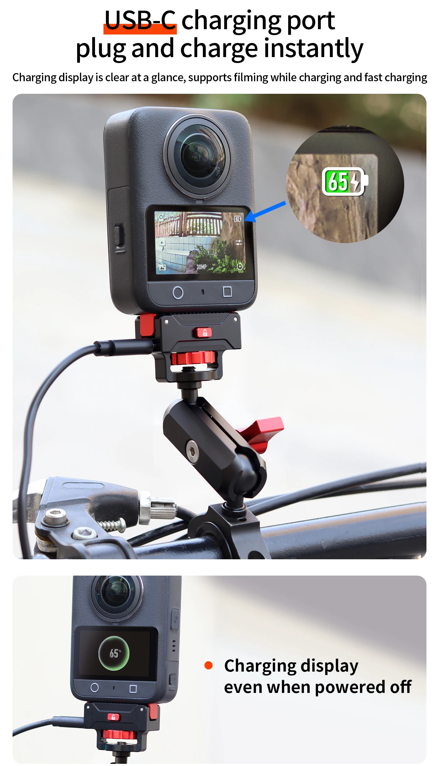 Aluminium-Kugelkopfadapter Ladehalterung für DJI Osmo 360 Action-Kamera Magnetischer Schnellverschluss-Halter Stativ-Erweiterung – Detail 11