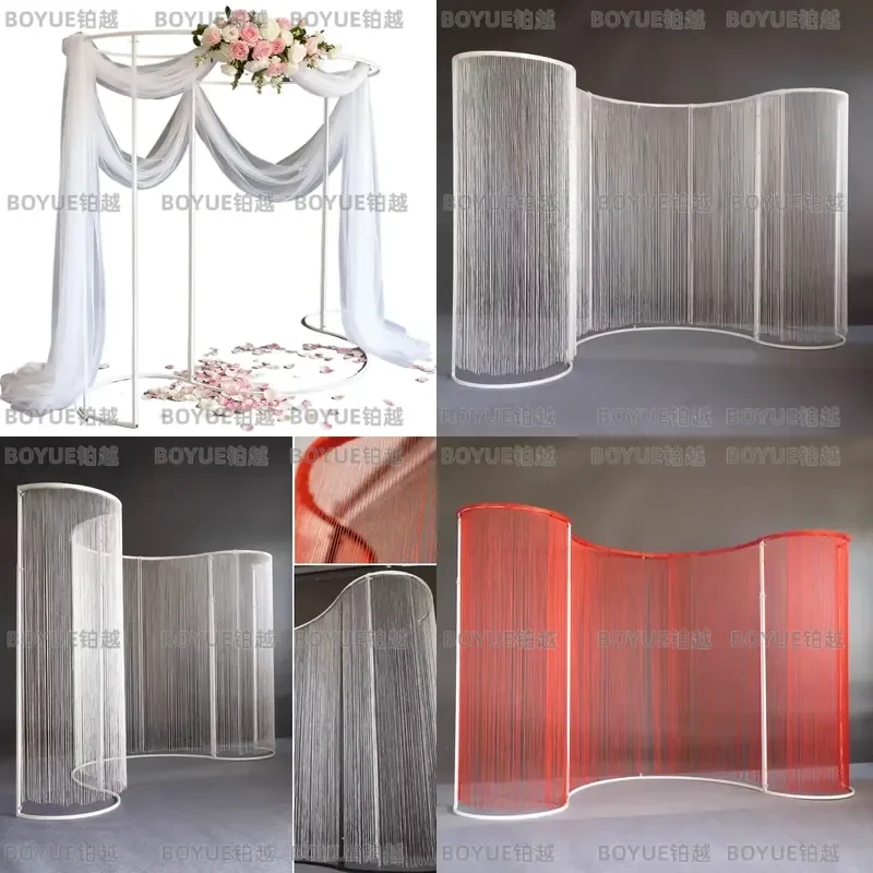 Wedding Party Store Store New Wedding Iron Art Props W-Shaped S Heterosexual Cloth Curtain Forest Check-in Wedding Backgr