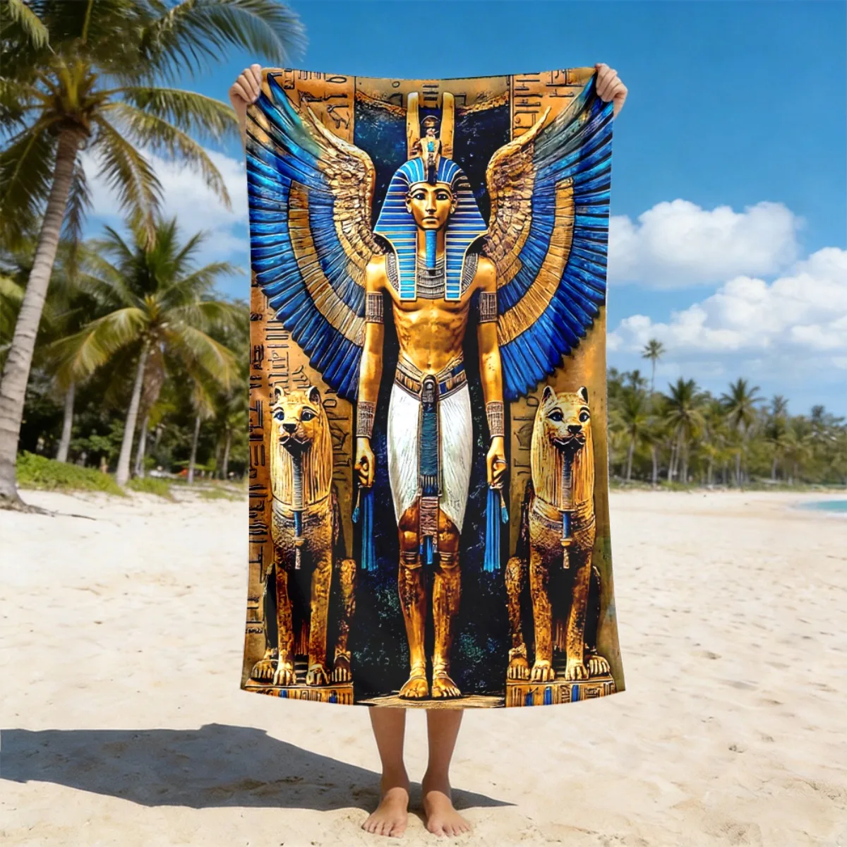 Ancient Egypt Pharaoh Print Beach Towel Polyester Soft Quick Dry Large Bath Towel Summer Swimming Pool Surfing Blanket