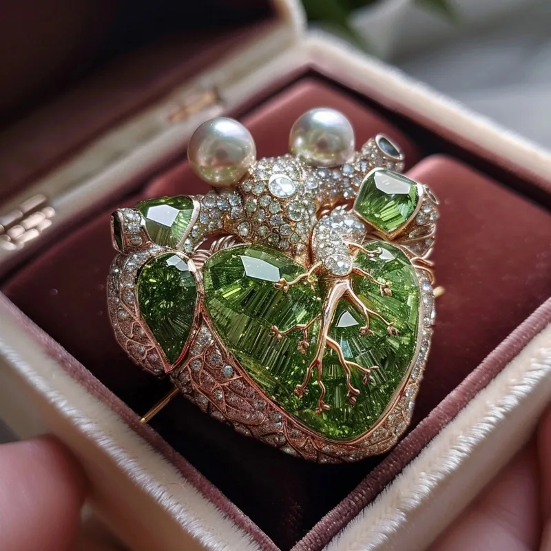 European and American cross-border emerald crystal heart brooches, custom pearl jewelry, high-end foreign trade products