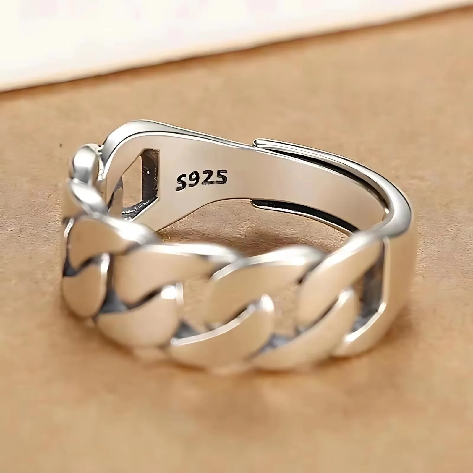 PANJBJ Echt 925 Sterling Silber Retro Runde Ring Für 2 Rigns Frauen Kette Vintage Edlen Schmuck Minimalistischen Zubehör Geschenk