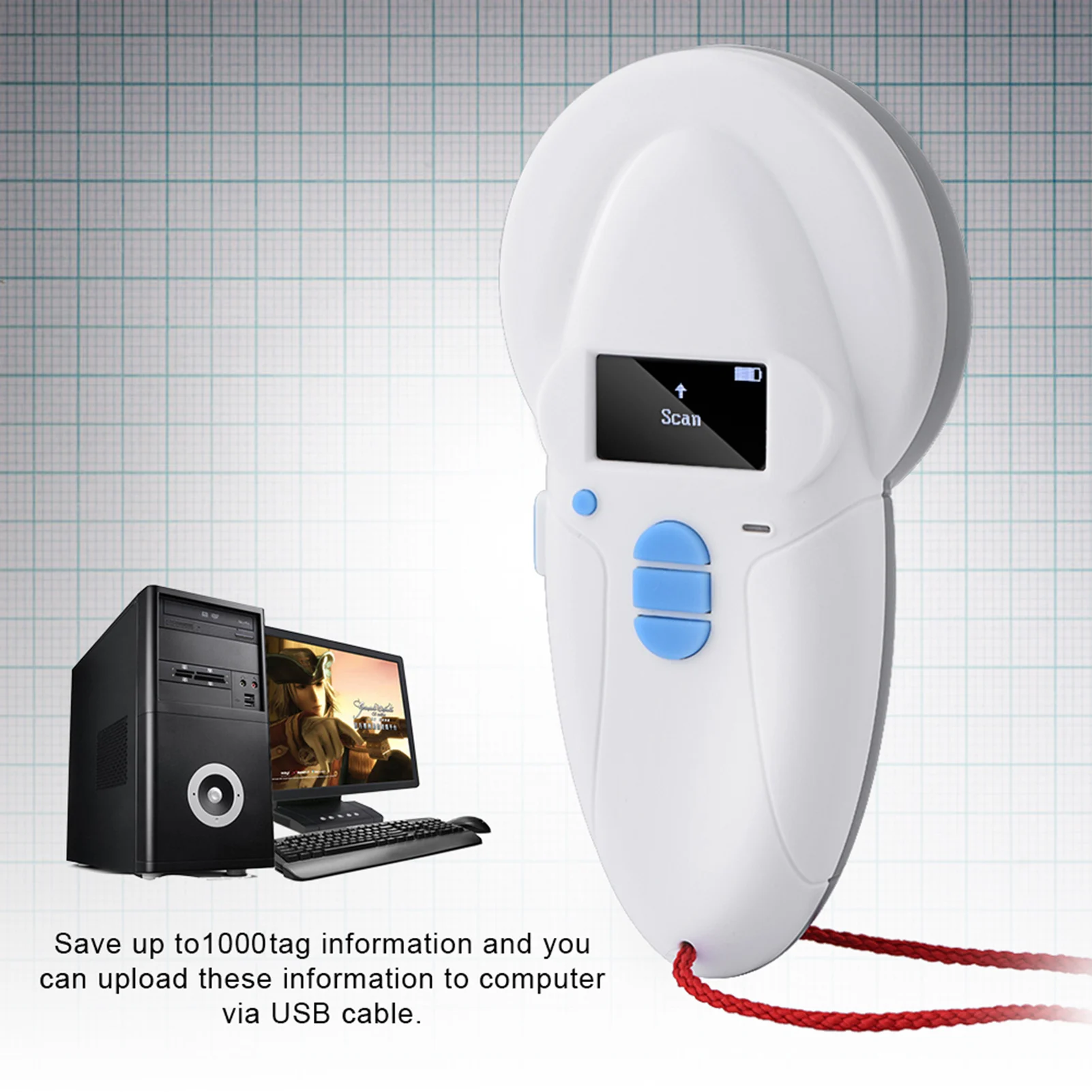 قارئ الحيوان المحمول القابل لإعادة الشحن قارئ معرف رقاقة الحيوان رقاقة RFID الماسح الضوئي رقاقة الماسح الضوئي قارئ الرقائق الدقيقة قارئ الحيوانات الأليفة