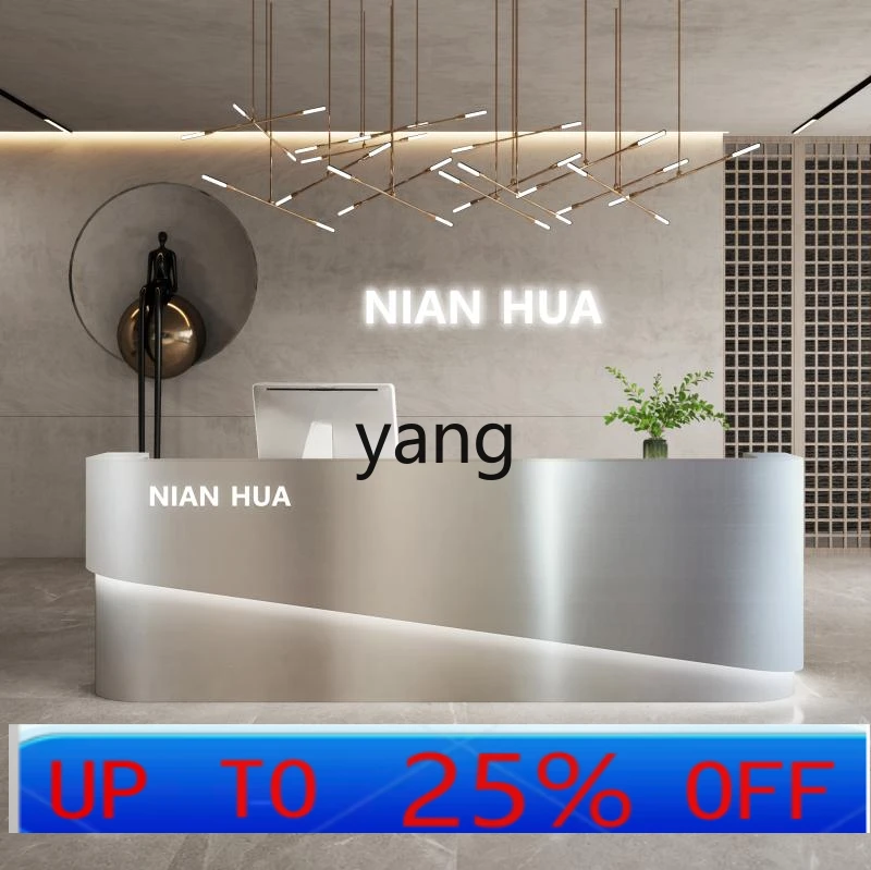 

LHH stainless steel checkout page modern office reception desk light luxury black metal counter