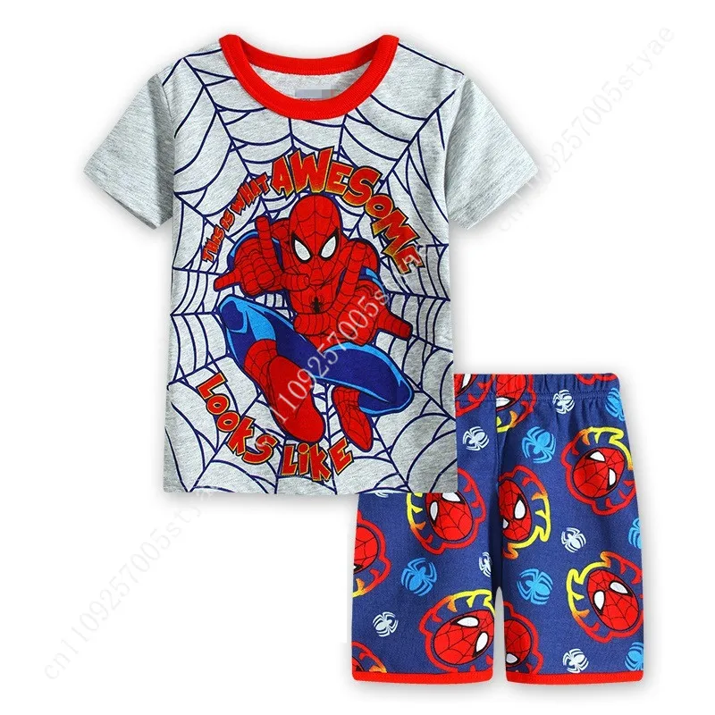 

Iron Man Superhero Boys' Summer Short-sleeve Set Casual Outfit Summer Wear Children's Clothing Top and Shorts Cartoon Pajamas
