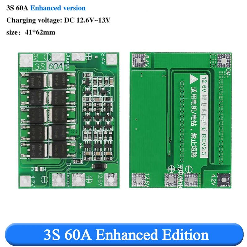 3S 4S 40A 60A Li-ion Lithium Battery Charger Protection Board 18650 BMS Drill Motor 11.1V 12.6V/14.8V 16.8V Enhance/Balance 25A