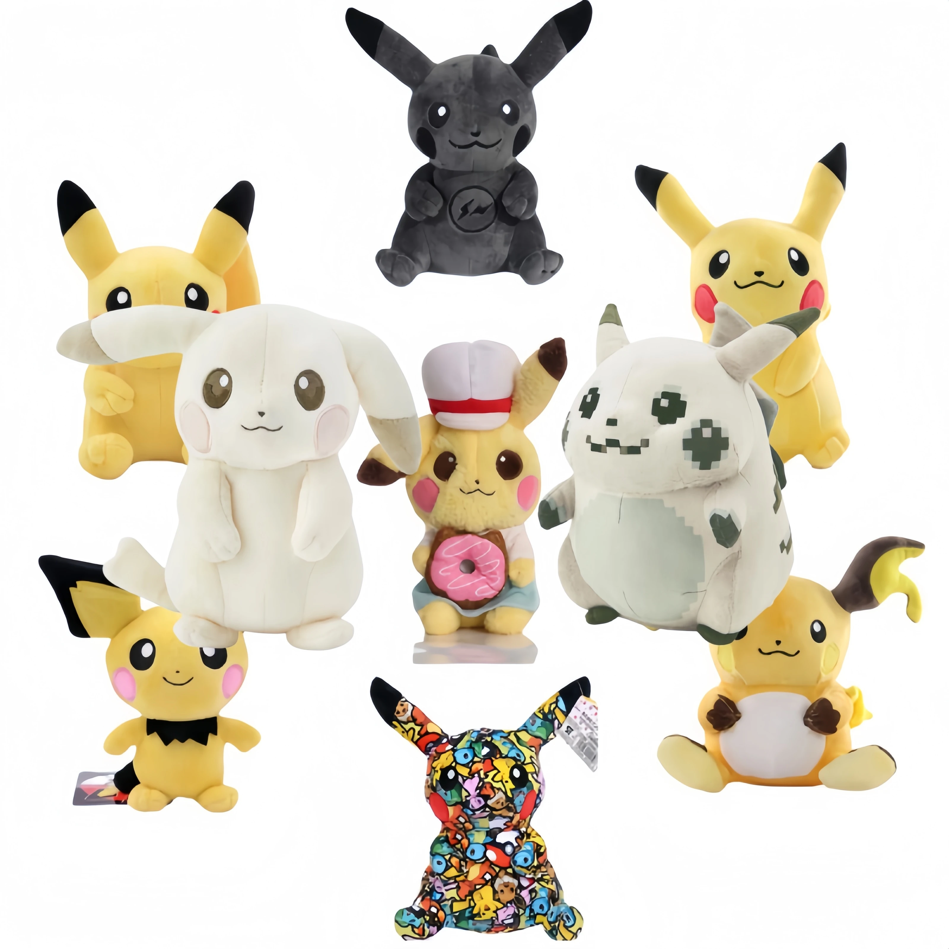 Pokemon Dark Lightning Graffiti Initial Pikachu Pichu Plush Toy Pixel Art Style Pikachu Stuffed Plush Doll Doughnut Pikachu Toys
