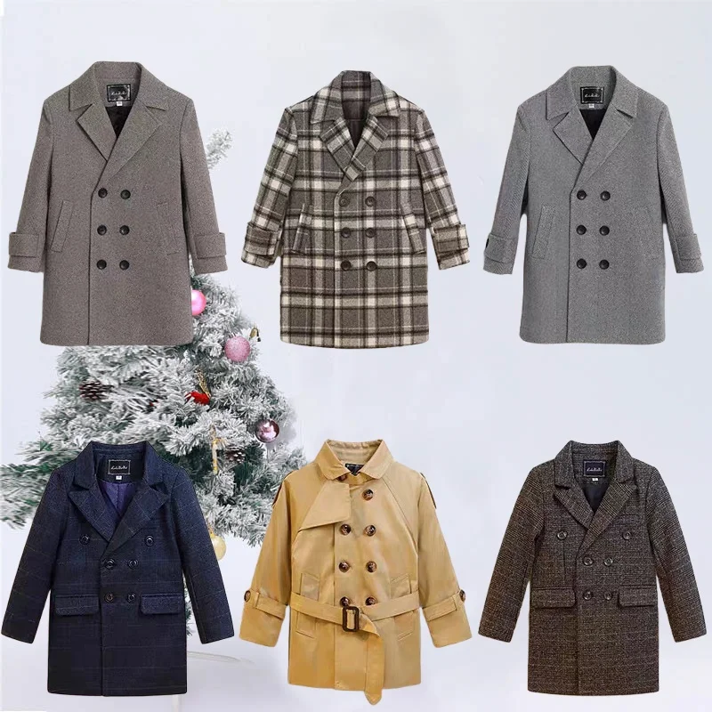 

Child Windproof Outdoor Jacket 2-11Y Boys British Style Gary Winter Thick Warm Wool Coat Teenager Kids Photography Woolen Coat