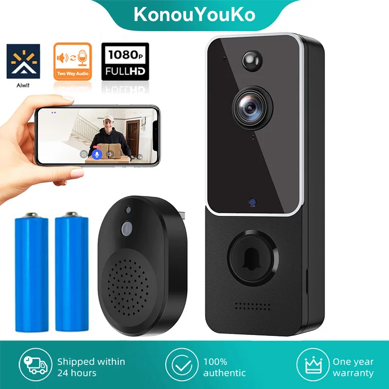 Smart Home Wireless Video Doorbell with AI Smart  Human Detection HD Wifi Outdoor Door Bell Intercom Alarm Security Protectoin