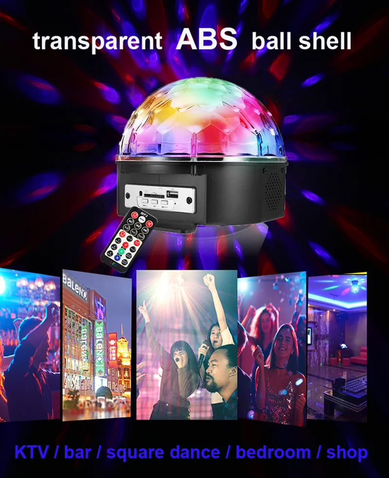 LED Magic Ball Light MP3 Bluetooth Light Six Colors Dual Speakers Support USB and SD Card for Wedding Disco