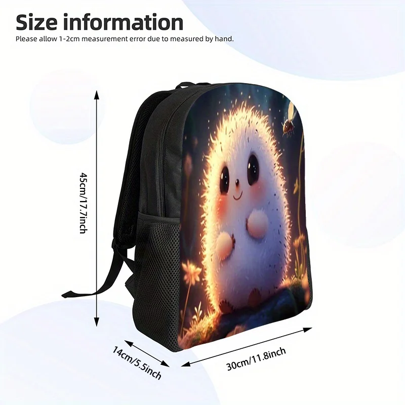 

Ladies Backpack - Cute Hedgehog Floral Print School & Travel Bag, Large Capacity Zip Closed Handbag, Adjustable Strap