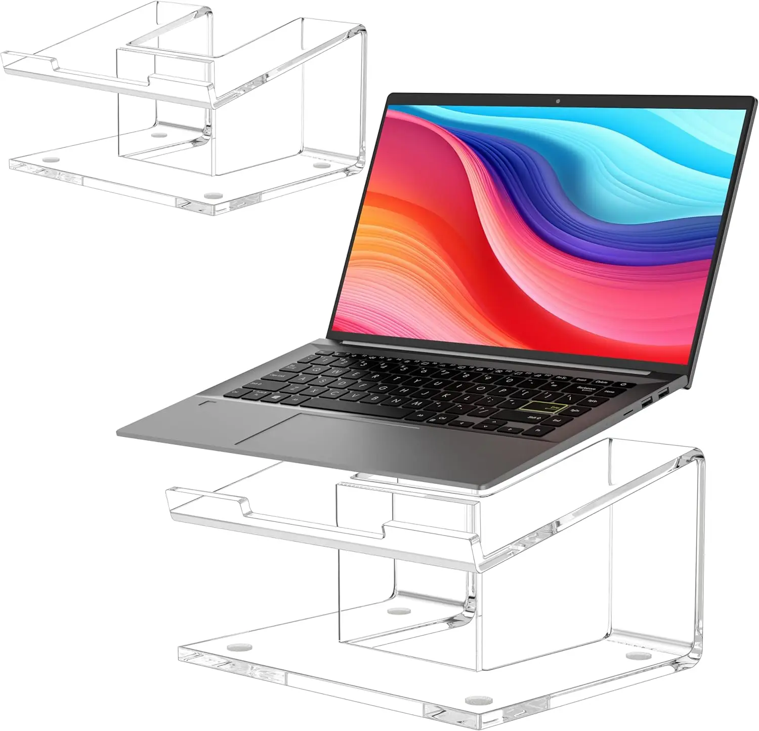 

2 Pack Clear Acrylic Laptop Stand for 10-15.6 Inch Notebooks, Ergonomic Riser with Ventilation Design