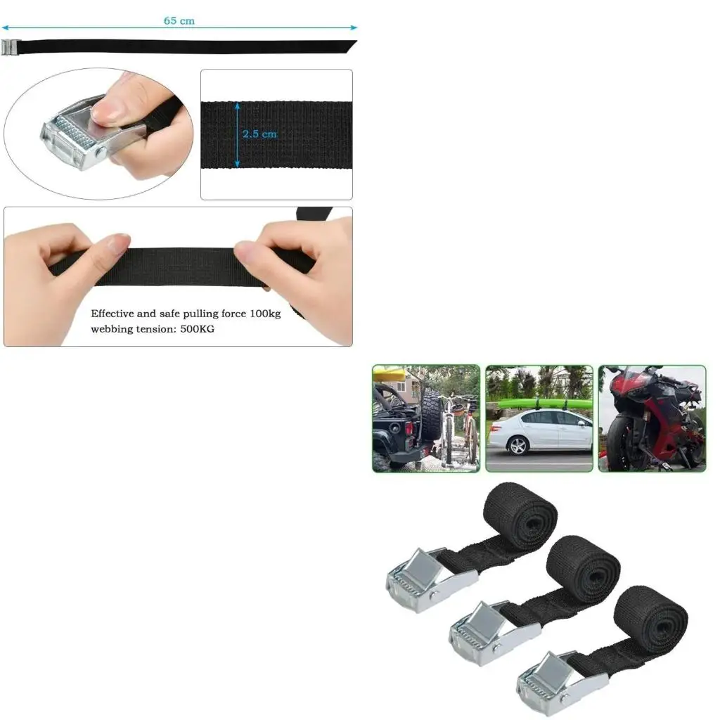 Black Lashing Straps Tie-down Straps with Zinc Alloy Buckle PP Ribbon