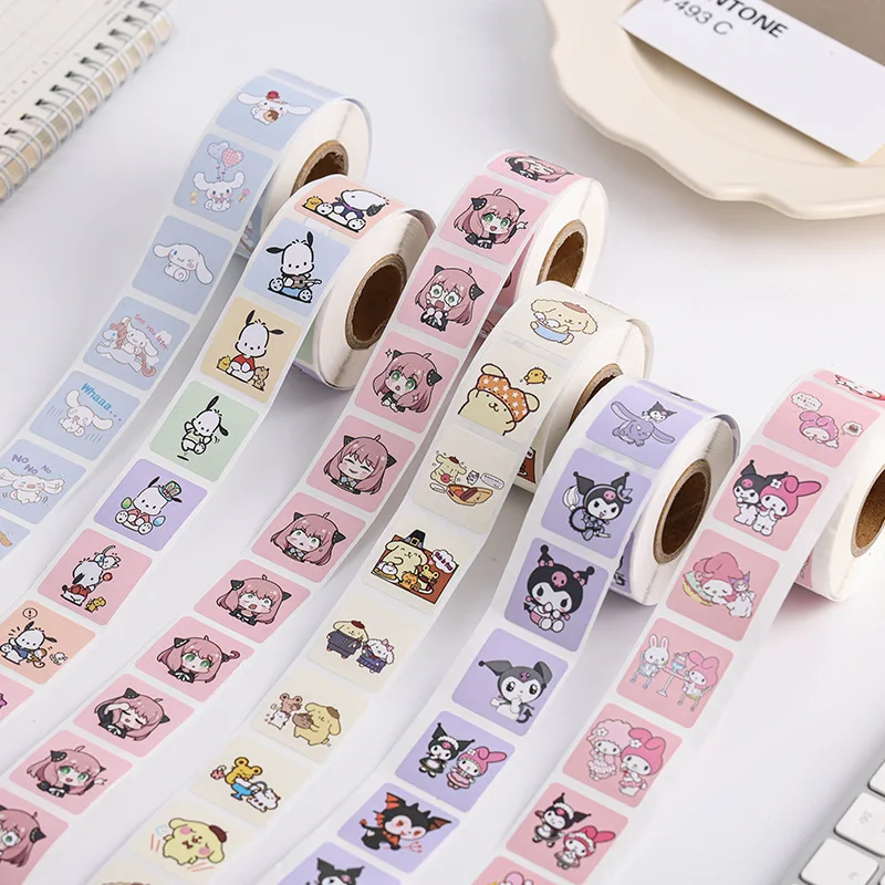 

500 Sheets / Roll Sanrio Hello Kitty Kuromi Cartoon Childrens Reward Stickers Girl Gift Home Decoration Diy Hand Ledger Material