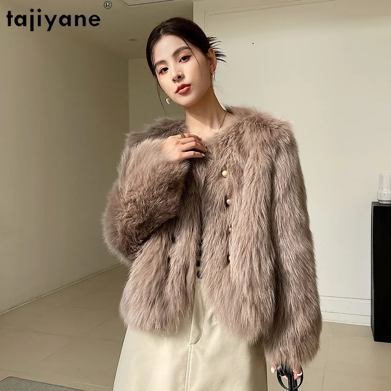 Tajiyane Natuurlijke Vossenbont Jassen Voor Dames 2023 Herfst Winter Echte Bontjas Chique Double Breasted Bovenkleding Roupas Femininas