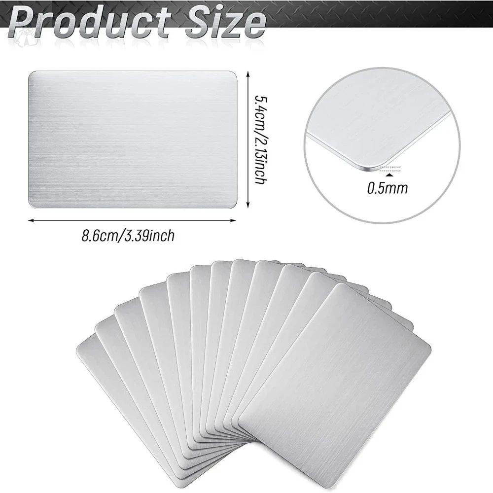 10Pcs Stainless Steel Metal Business Card Size 85*53mm Blank Laser Engraving Cards Special Logo Printing Matte Brushed Finishing