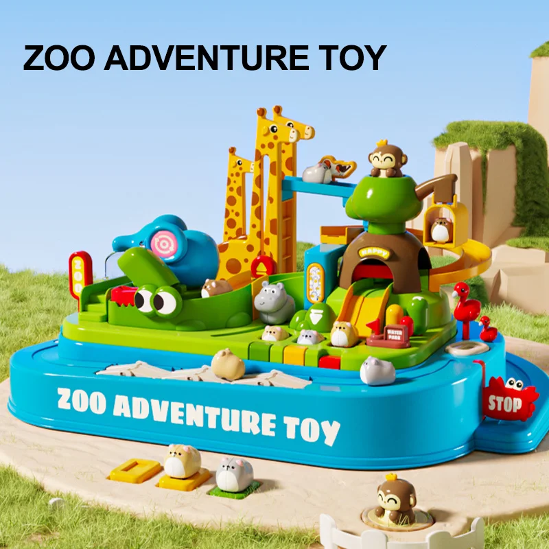 Racing Rail Car Zoo Adventure Track Toys DIY Assembly Animals  Slide Track Race Car Toy Board Game Kids Educational Toy Gift
