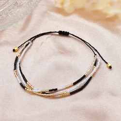 Go2BoHo Multi Strand Dainty Bracelet Fashion Jewelry White Black Gold Color Seed Beaded Triple Layered Bracelets for Women