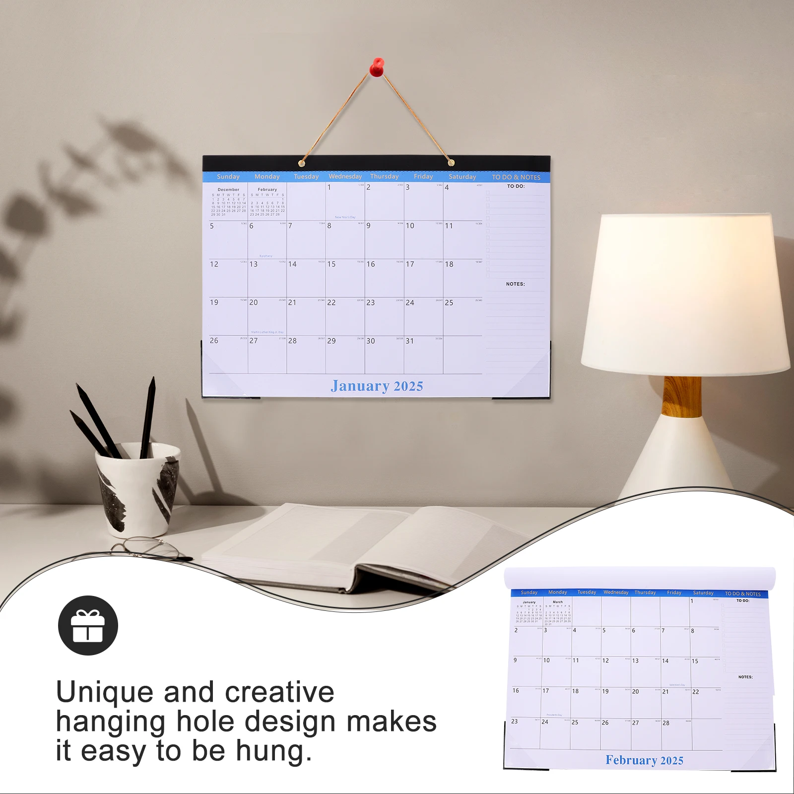 

2025 2026 Monthly Planner Wall Calendar Sturdy Hanging Transparent Corner Daily Noting Golden Office Decor
