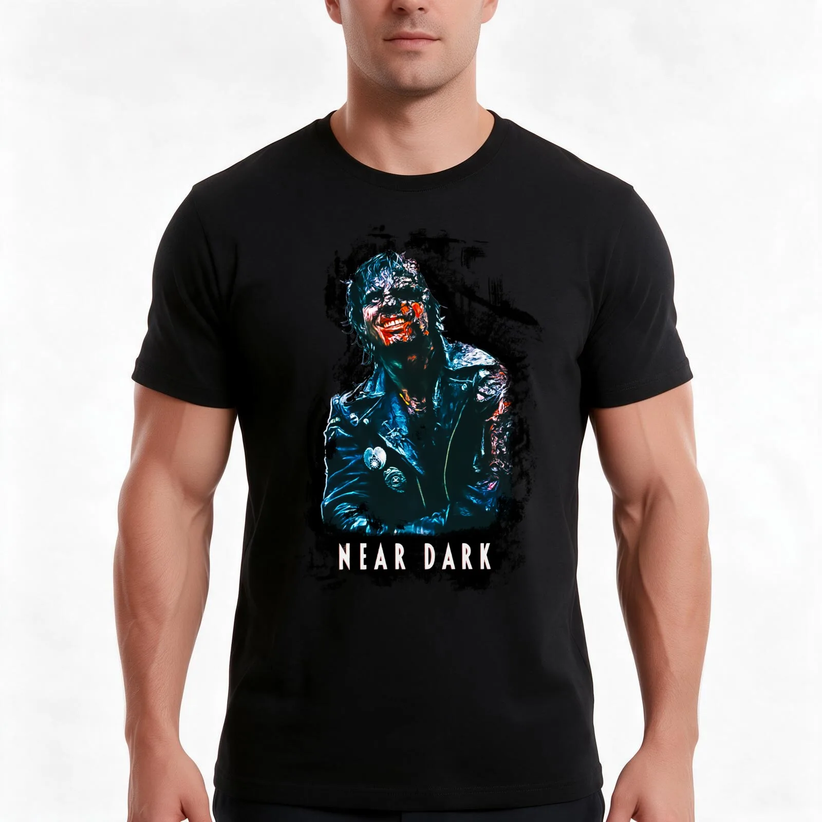 near dark film print T-Shirt, Summer Casual Cotton Tee, Oversized Streetwear Tops, Vintage Graphic Print, Loose Fit Short Sleeve