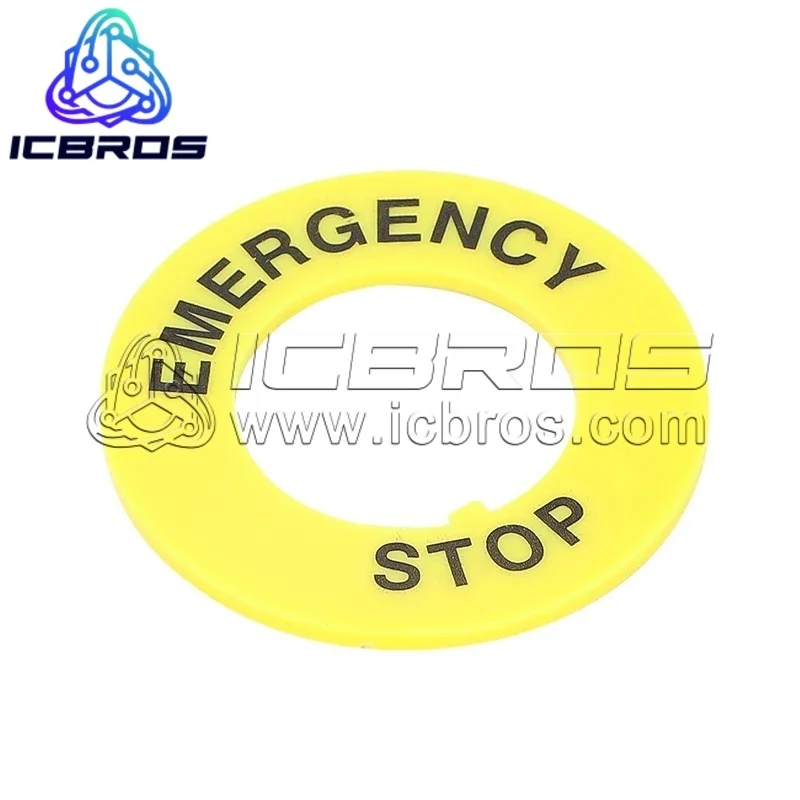 5pcs/lot 22mm Emergency Stop Button Label Yellow Label Warning Circle Emergency Stop Button Switch Emergency Stop Warning Circle