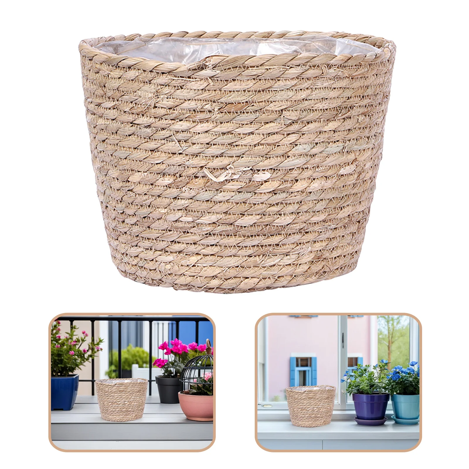 

Соломенная плетеная цветочная корзина ручной работы в деревенском стиле, держатель для растений, домашний декоративный подвесной цветочный горшок для домашнего офиса