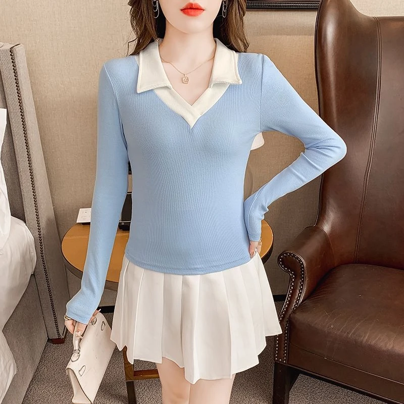

2026 Autumn Winter Women Polo Collar Long Sleeve T-Shirt Elegant Slim Fit Casual Chic Fashion Basic Top for Stylish Look​